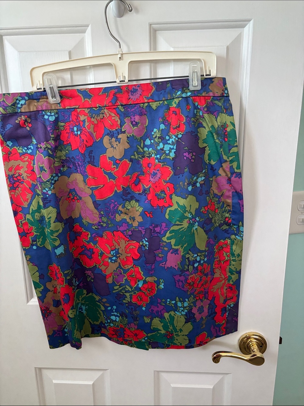 J. Crew Floral Pencil Skirt in Blue, Red, Green and Purple